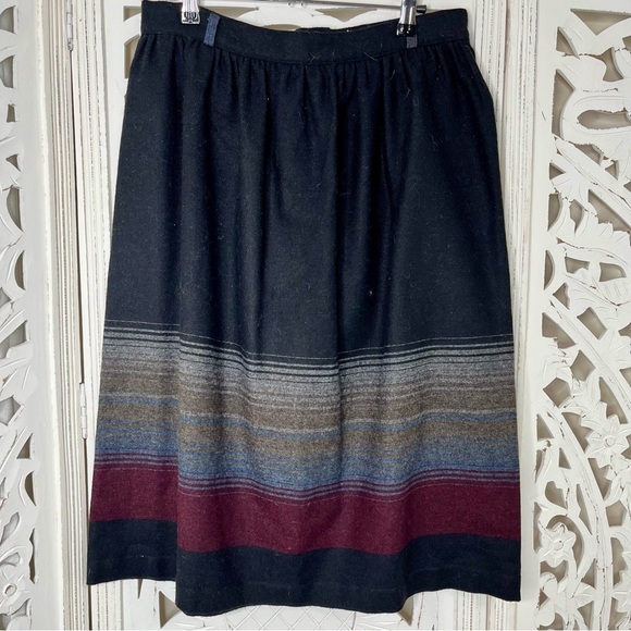 Vintage Black Striped Wool Blend Skirt - Picture 2 of 4